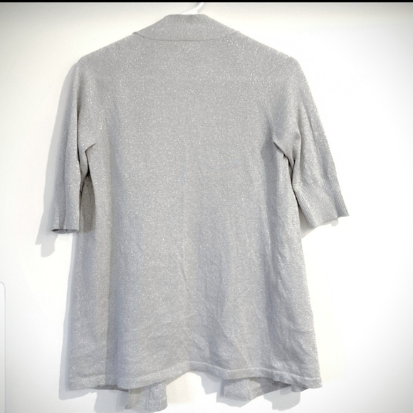 Sparkly Silver 3/4 Sleeve Open-Front Cardigan - Picture 2 of 10